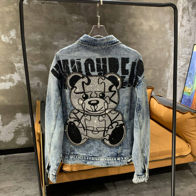 Spring Autumn Jeans Coat Men&#39;s And Women&#39;s Denim Jacket Washed Rhinestone High Street Style Fashion Handsome Casual Jacket 