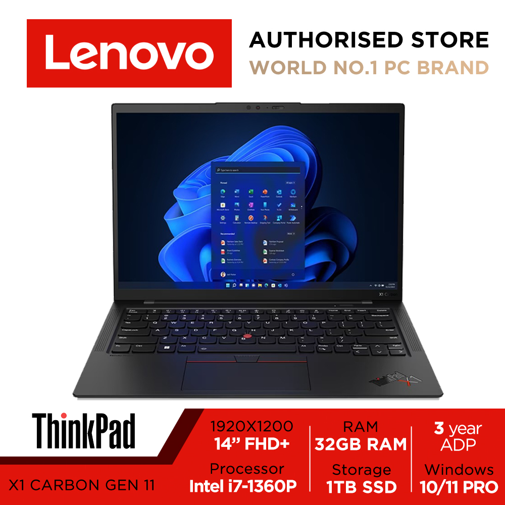 [Pre-Order] Lenovo ThinkPad X1 Carbon Gen 11 | 21HM001VSG | 14" FHD+ (1920x1200) IPS 400nits Anti-glare | Intel Core i7-1360P |  Intel Iris Xe Graphics | 32GB RAM | 1TB SSD | Win10/Win11 Pro | 3Y ADP 